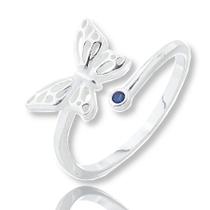 Anel Feminino Regulável Ajustavel Borboleta Pedra Prata Pura