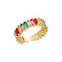 Anel Feminino Regulável Dourado Pedras Coloridas Verão Luxo