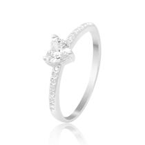 Anel Feminino Solitário Aparador Coração Cravejado Prata 925