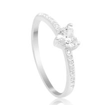 Anel Feminino Solitário Aparador Coração Cravejado Prata 925 Anel Feminino Solitário Aparador Coração Cravejado Prata 925
