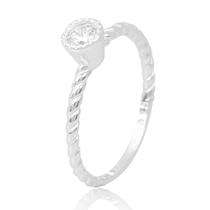 Anel Feminino Solitário Cravejado 4mm Em Prata 925 Anel Feminino Solitário Cravejado 4mm Em Prata 925