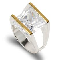 Anel Feminino Solitário Luxo Prata 925 e Ouro 14k