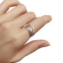 Anel Feminino Três fios em V Prata 925 de lei