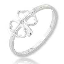 Anel Feminino Trevo Sorte 4 Folhas Vazado Prata Legitima
