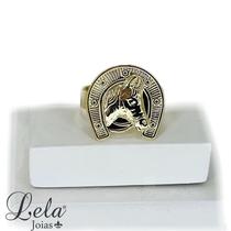 Anel ferradura com cavalo folheado em ouro 18k Anel ferradura com cavalo folheado em ouro 18k
