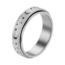 Anel Fidget Spinner Em Aço Inoxidável Com Design De Lua E Estrela Para Mulheres E Homens,