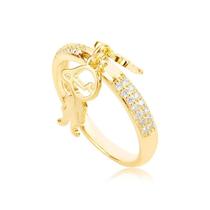 Anel Filhos Amados Dois Meninos com Zircônias Folheado a Ouro 18k