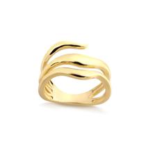 Anel Fios Ondulados Lisos Folheado A Ouro