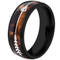 Anel Flecha Madeira Masculino E Feminino de Aço Inox
