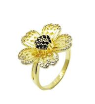 Anel Flor Cravejada Com Zirconias Banho Ouro 1855