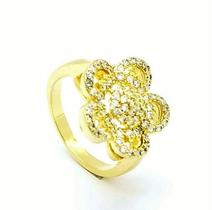 Anel Flor Cravejado Zirconias Banho Ouro 18k 1902