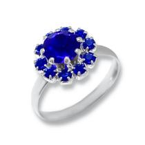 Anel Flor Cristal Azul Royal Banhado a Prata Anel Flor Cristal Azul Royal Banhado a Prata