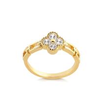 Anel Flor Trabalhado Com Zircônias Cristal Folheado A Ouro