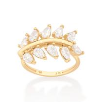 Anel Folha Rommanel Folheado a Ouro com Zircônias 513209 Anel Folha Rommanel Folheado a Ouro com Zircônias 513209