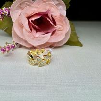 Anel folhas lisa e cravejadas _ dourado 16 Anel folhas lisa e cravejadas _ dourado 16