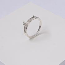 Anel Folheado a Prata Borboletas e Zircônias Luxo