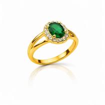 Anel Formatura Cristal Verde Cravejado Zircônia Banhado a Ouro 18k TAMANHO:21 Anel Formatura Cristal Verde Cravejado Zircônia Banhado a Ouro 18k TAMANHO:21