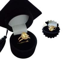 Anel Formatura Curso Profissão Pedra Amarelo Topazio Banho Ouro 18k