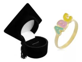 Anel Formatura Infantil Menina Abc Colorido Banhado +capelo Anel Formatura Infantil Menina Abc Colorido Banhado +capelo