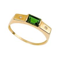 Anel Formatura Masculino Com Zircônia Verde Em Ouro 18K