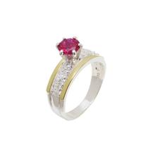 Anel Formatura Pedra Rubi Vermelha Prata 925 Cravado de Zircônias Detalhe Ouro 14K Anel Formatura Pedra Rubi Vermelha Prata 925 Cravado de Zircônias Detalhe Ouro 14K