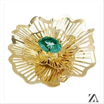 Anel Fotocorrosão Flor Pedra Cristal Verde Anel Fotocorrosão Flor Pedra Cristal Verde