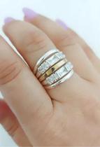 Anel Gala De Prata De Lei 925 Aplique De Ouro E Zircônias