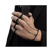 Anel Geométrico Punk Preto Para Mulheres E Homens, Pulseira De Elos Abertos Em Prata, Joia De Moda