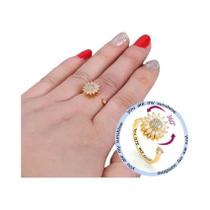 Anel Giratório Ajustável De Cristal CZ Em Forma De Girassol Para Alívio Do Estresse Para Mulheres