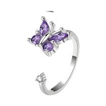 Anel Giratório Ajustável Feminino Borboleta Girassol Lua Estrela Antiestresse Fidget Fashion