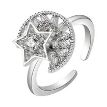 Anel Giratório Ajustável Feminino Borboleta Girassol Lua Estrela Antiestresse Fidget Fashion