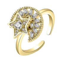 Anel Giratório Ajustável Feminino Borboleta Girassol Lua Estrela Antiestresse Fidget Fashion