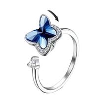 Anel Giratório Ajustável Feminino Borboleta Girassol Lua Estrela Antiestresse Fidget Fashion