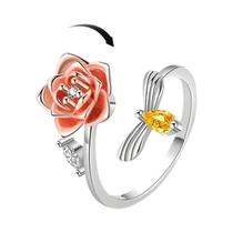 Anel Giratório Ajustável Feminino Borboleta Girassol Lua Estrela Antiestresse Fidget Fashion