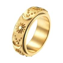Anel Giratório Celestial Masculino De Aço Titânio Com Estrelas, Lua E Sol Para Alívio De Ansiedade E