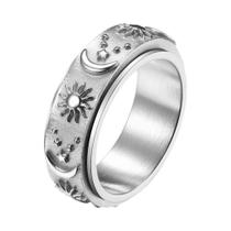 Anel Giratório Celestial Masculino Em Aço Titânio Com Estrelas, Lua E Sol Para Alívio De Ansiedade E Anel Giratório Celestial Masculino Em Aço Titânio Com Estrelas, Lua E Sol Para Alívio De Ansiedade E