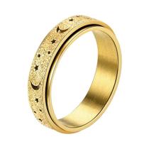Anel Giratório De Aço Inoxidável 6MM Design De Lua E Estrela Moda Anel Giratório Para Homens E