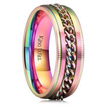 Anel giratório King Will Rainbow banhado a cores 8 mm para homens e mulheres