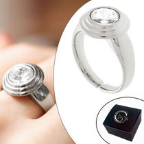 Anel GLAM Paládio / Prata com Cristal Rivoli com Abertura - Medida Interna 18mm (Aro 17)