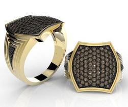 Anel Glamour Unissex em Ouro 18k com Pedra Zircônia Negra