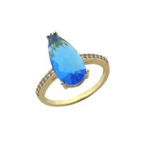ANEL GOTA CENTRAL LIGHT BLUE BANHADO A OURO - ZIRCÔNIA - 3g