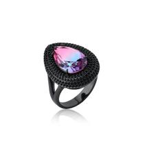 ANEL GOTA RAINBOW COM CRAVAÇÃO LATERAL NEGRA - Ródio Negro com Microzircônias