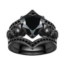 Anel Gótico De Coração Com Crânio E Zircônia Preto, Vermelho E Roxo Para Decoração De Halloween Anel Gótico De Coração Com Crânio E Zircônia Preto, Vermelho E Roxo Para Decoração De Halloween