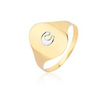 Anel Grande Chapa Masculino Letra Ouro 18k Duas Cores Anel Grande Chapa Masculino Letra Ouro 18k Duas Cores