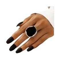 Anel Grande De Pedra Preta Boêmia Em Metal Para Homens E Mulheres, Joia Estilosa E Simples