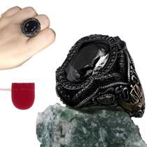 Anel Grande Ônix Grafite Balança Justiça Ajustável Anel Grande Ônix Grafite Balança Justiça Ajustável