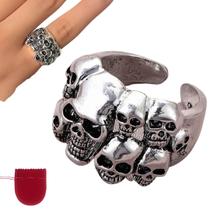 Anel Grande Prateado Cabeças Caveiras Regulável Anel Grande Prateado Cabeças Caveiras Regulável