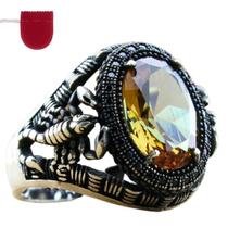 Anel Grande Prateado Escorpião Citrino Regulável Anel Grande Prateado Escorpião Citrino Regulável