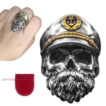 Anel Grande Prateado Pirata Capitão Caveira Regulável