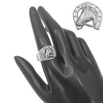 Anel grosso ferradura Country cavalo aço não escurece antialérgico prata feminino Anel grosso ferradura Country cavalo aço não escurece antialérgico prata feminino